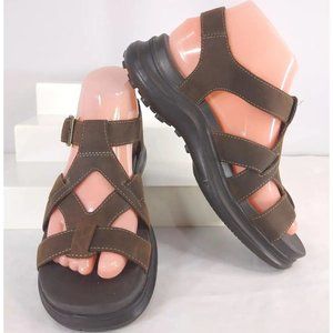 Skechers Leather Sandals Size 7 Dark Brown Upper Buckle Strap Foam Footbed 45773